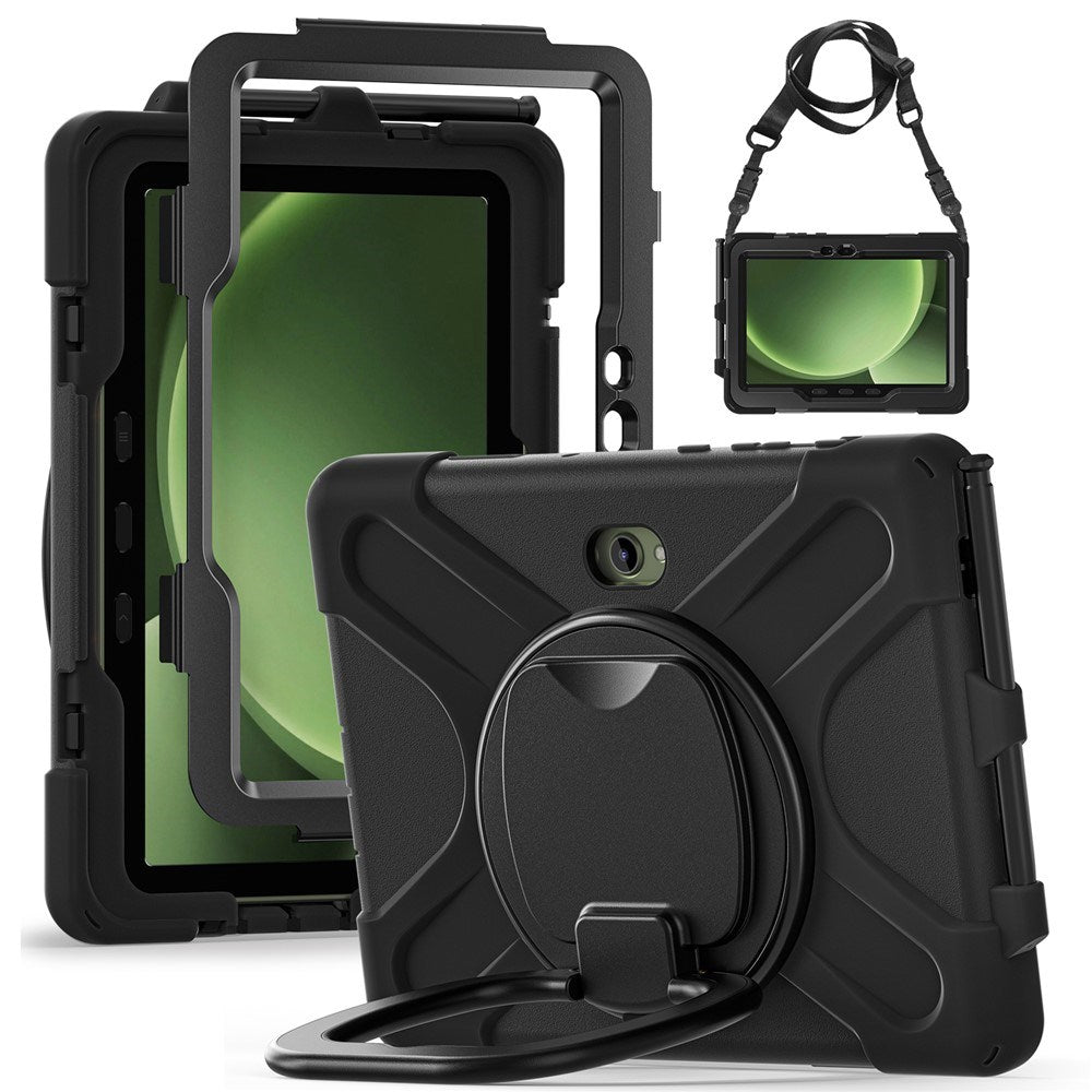 Samsung Galaxy Tab Active5 Pro / Active4 Pro EIDERWOOD Hybrid Plast Barne Deksel m. Kickstand & Stropp - Svart