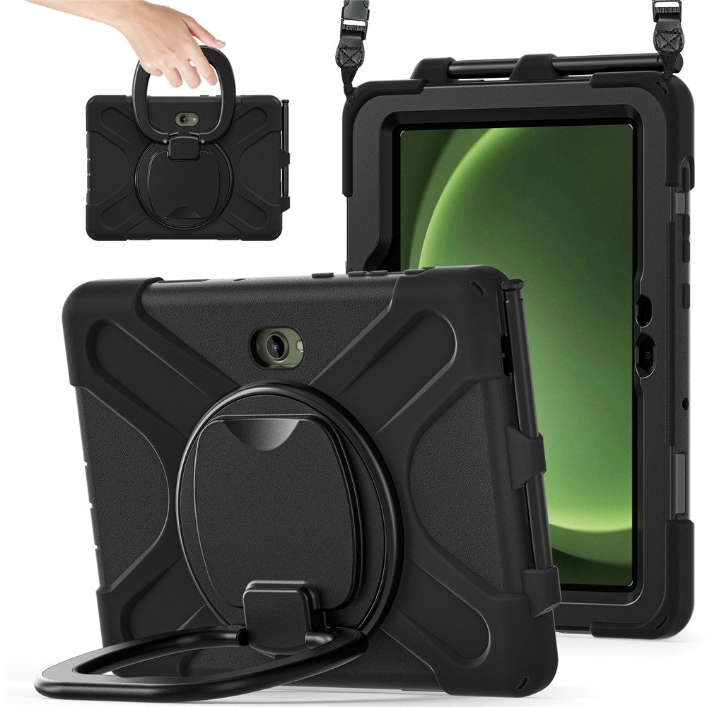 Samsung Galaxy Tab Active5 Pro / Active4 Pro EIDERWOOD Hybrid Plast Barne Deksel m. Kickstand & Stropp - Svart