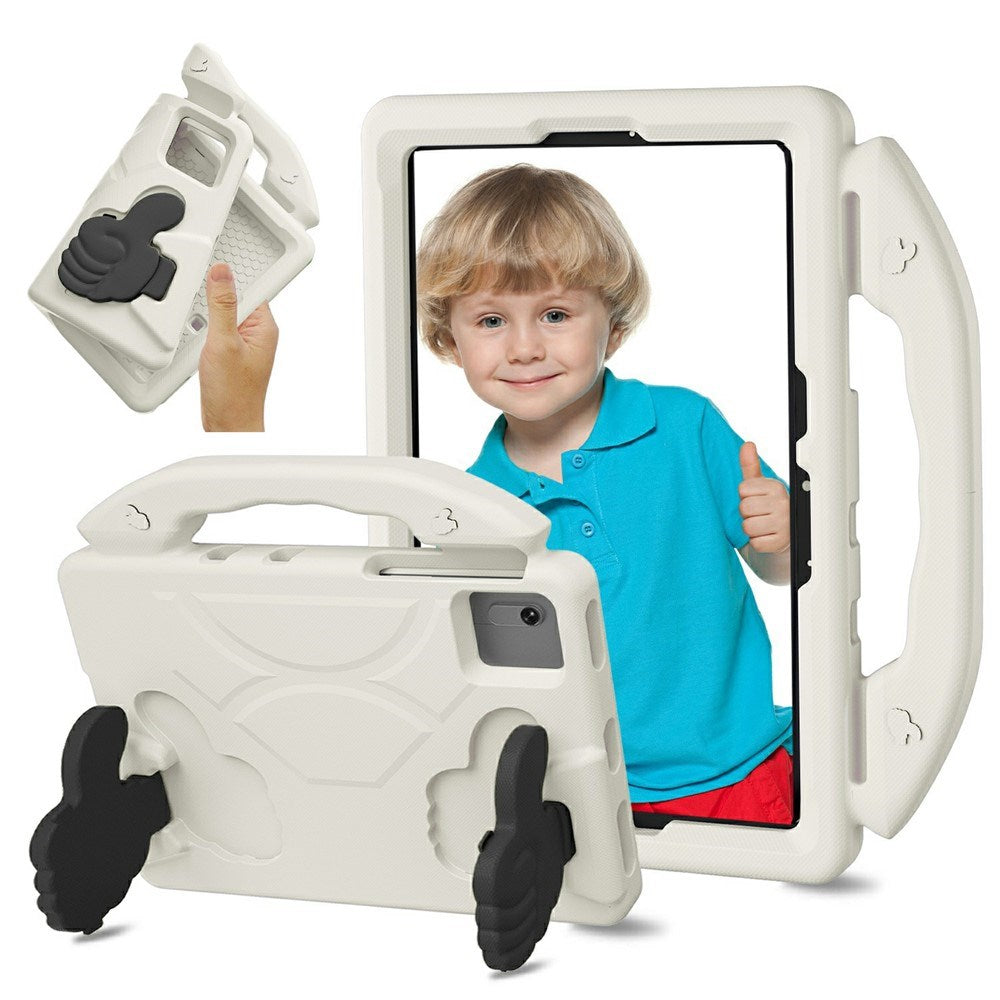 EIDERWOOD Xiaomi Redmi Pad 2 / SE / 6 / 5 / Lenovo Tab M11 / Samsung Galaxy Tab S10 FE / S9 FE / S9 / S8 / S7 Barn Deksel m. Thumb Kickstand - Hvit