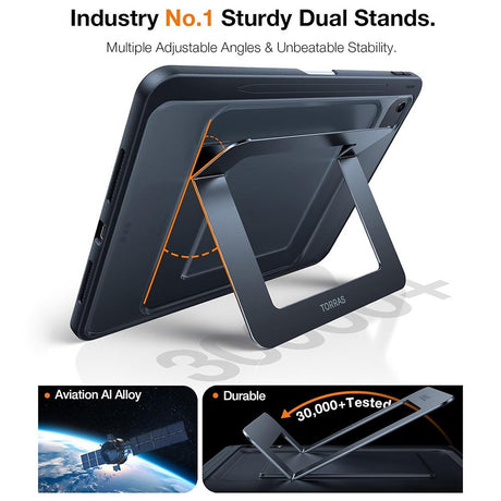 iPad 11" (2025) TORRAS Deksel med Kickstand & Apple Pencil Holder – Gjennomsiktig/Svart