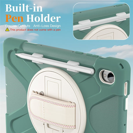 EIDERWOOD Samsung Galaxy Tab S11 Støtsikkert Deksel med 360 Graders Roterbar Støtte & Borrelåsstropp - Grønn