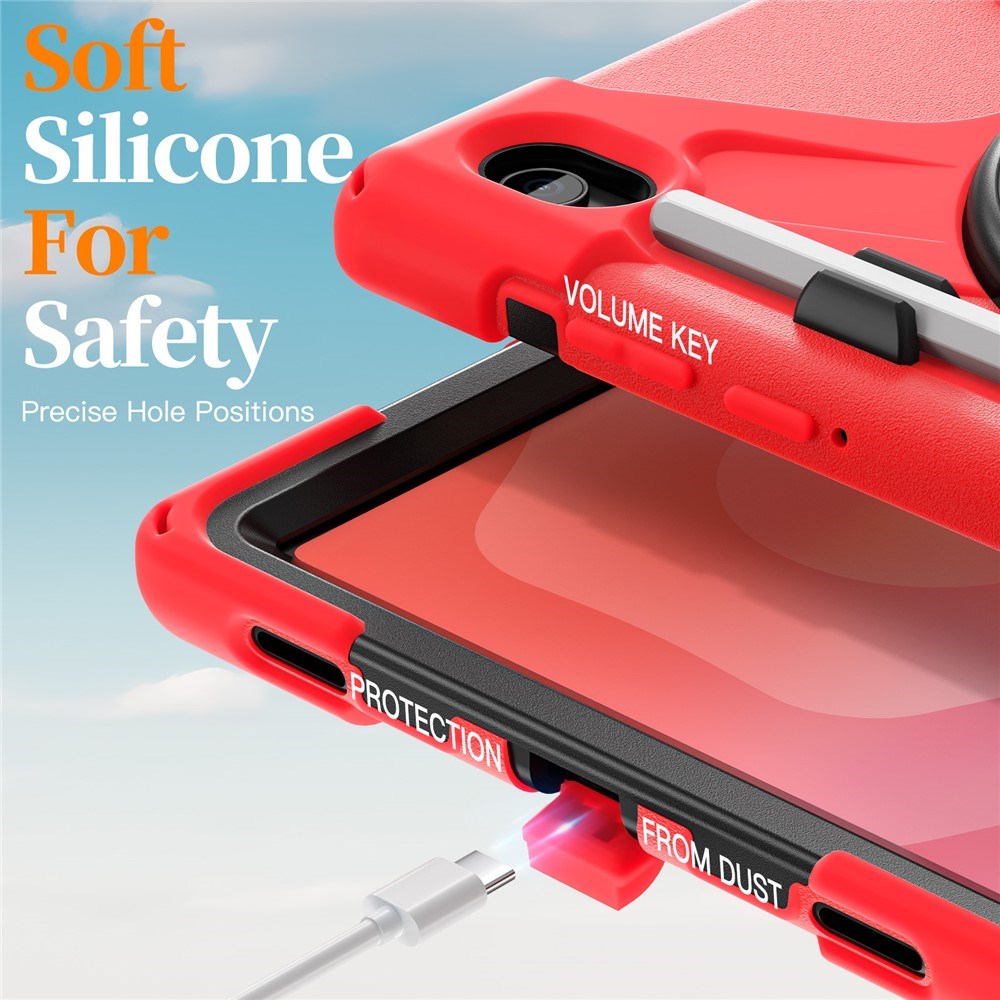 EIDERWOOD Samsung Galaxy Tab S11 Støtsikkert Deksel med 360 Graders Roterbar Støtte & Borrelåsstropp - Rød