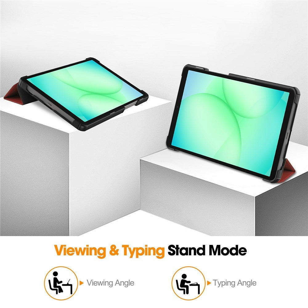 Samsung Galaxy Tab A11 EIDERWOOD Skinn Deksel m. Stativfunksjon - Vinrød