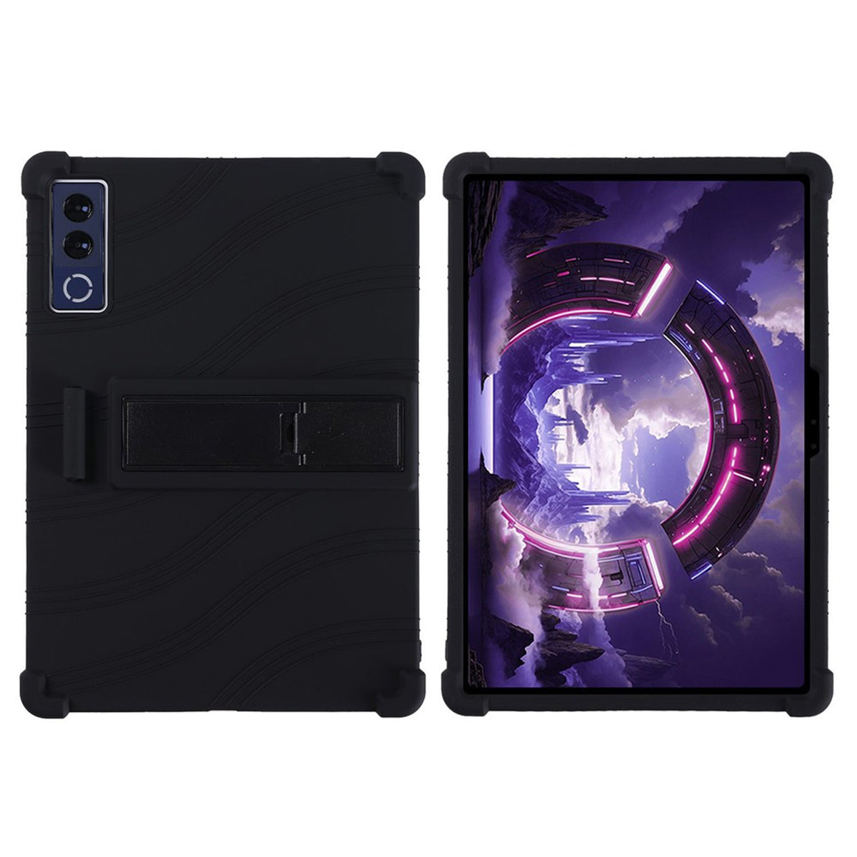 Lenovo Yoga Tab Plus Gen 2 13" EIDERWOOD Robust Silikon Deksel m. Justerbar Kickstand & Støtabsorberende Hjørner - Svart