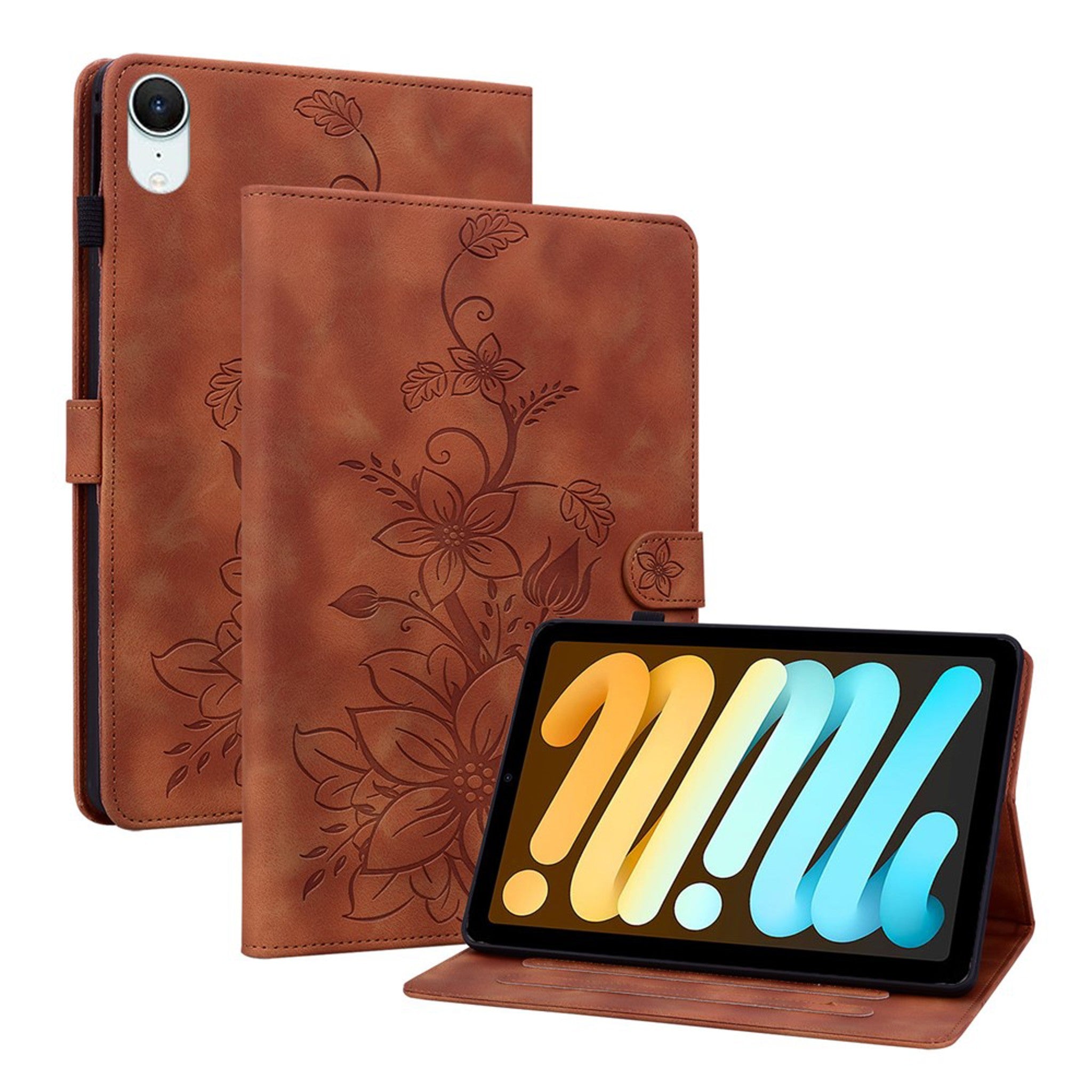 iPad Mini (2026) 8. Gen. EIDERWOOD Blomster Teksturert Kunstskinn Flip Deksel - Brun