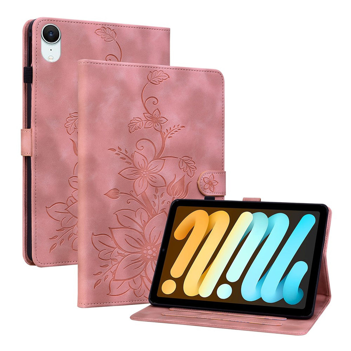 iPad Mini (2026) 8. Gen. EIDERWOOD Blomster Teksturert Kunstskinn Flip Deksel - Rosa