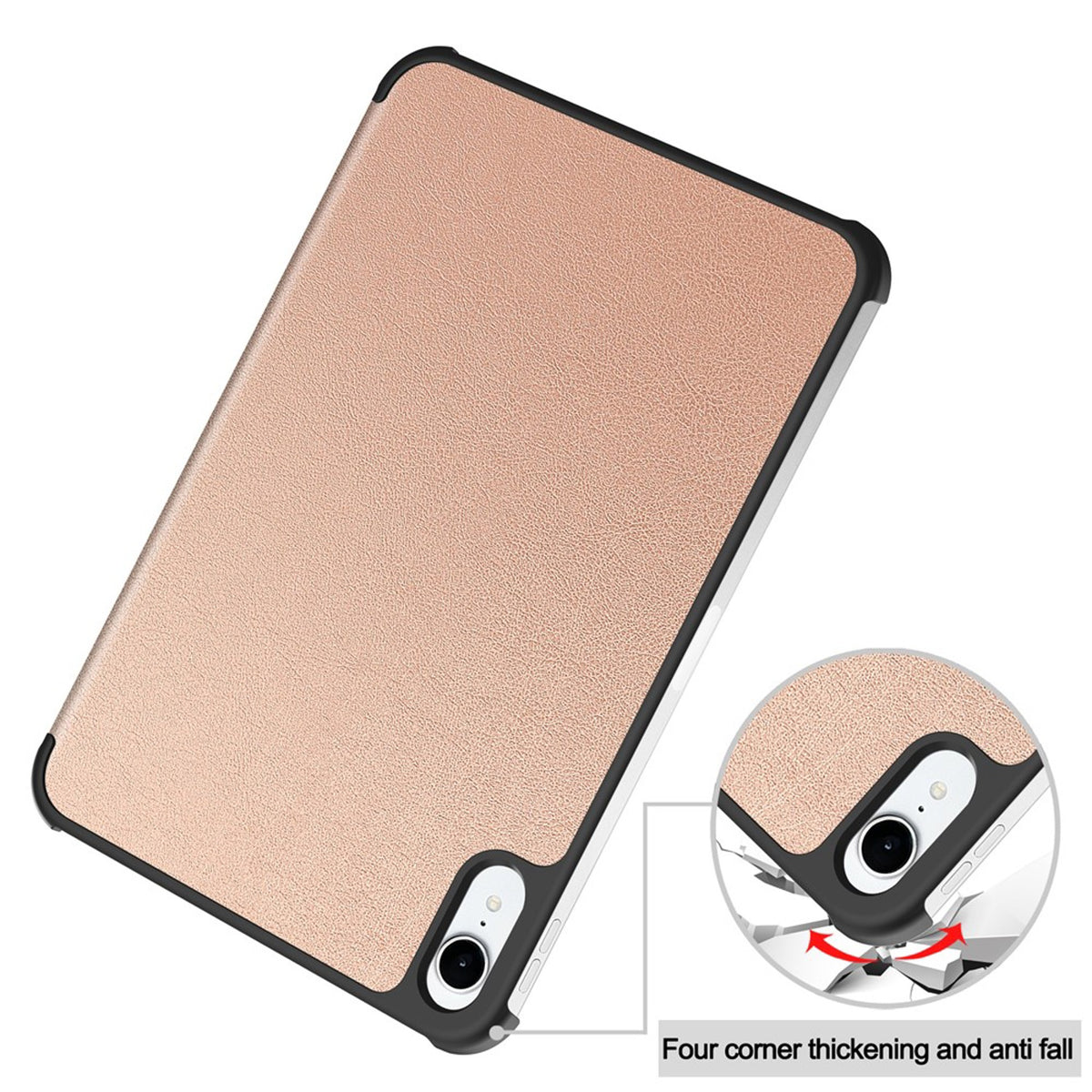 iPad Mini (2026) 8. Gen. EIDERWOOD Kunstskinn Tri-Fold Flip Deksel m. Støttefunksjon - Rose Gold