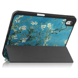 iPad 10.9" (2022) Tri-Fold Flip Deksel I Skinn m. Pennholder - Hvite Blomster