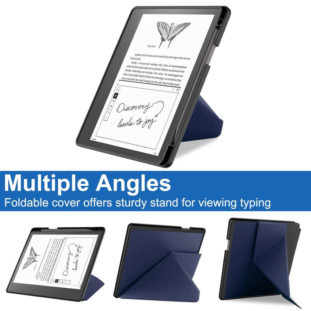 Amazon Kindle Scribe 11th Generation (2022) Origami Kunstskinn Deksel med Penneholder - Mørk Blå