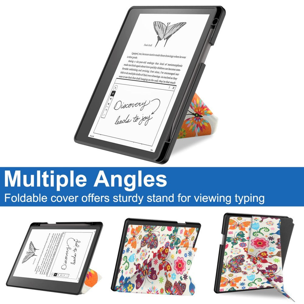 Amazon Kindle Scribe 11th Generation (2022) Origami Skinn Deksel med Penneholder - Fargerike Sommerfugler