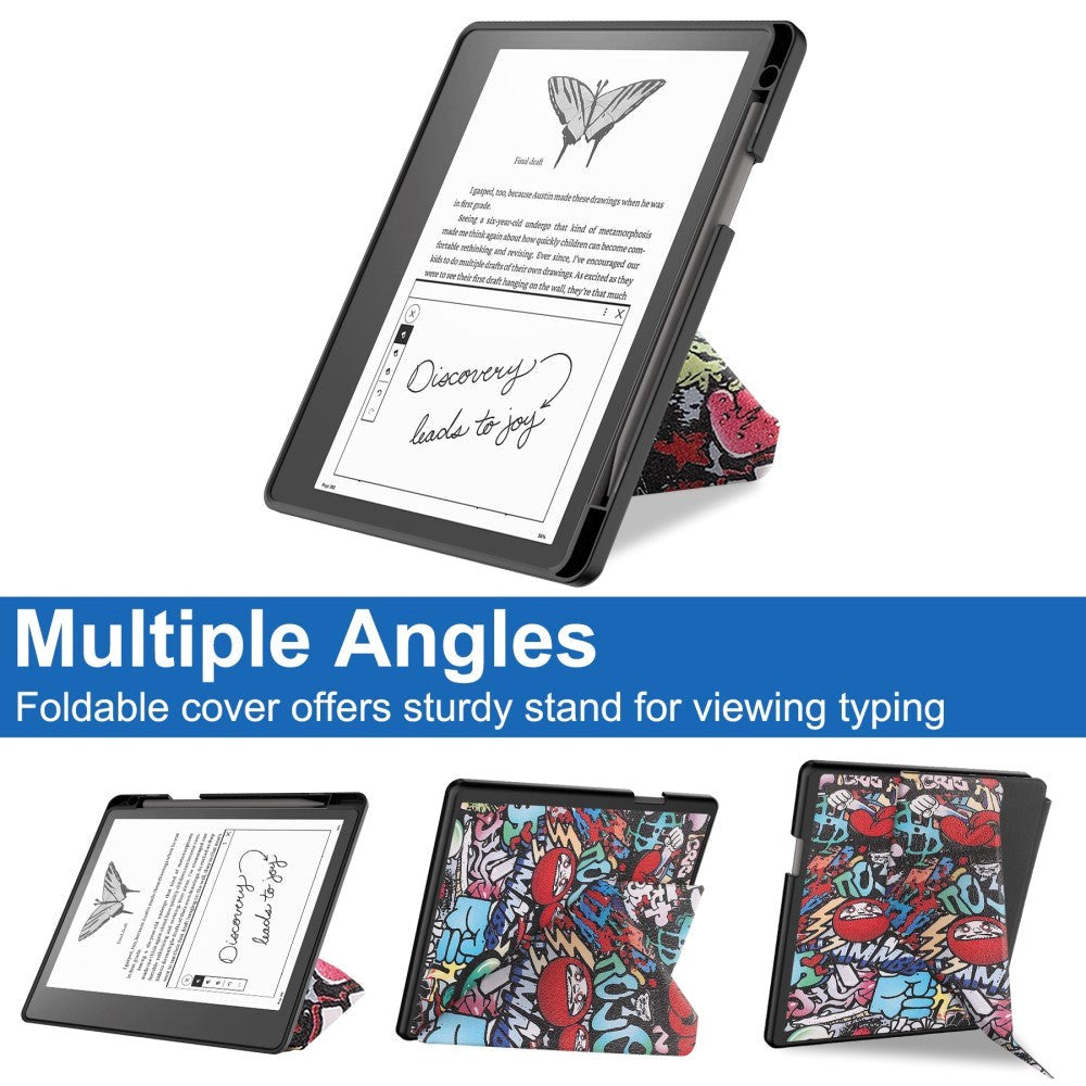 Amazon Kindle Scribe 11th Generation (2022) Origami Skinn Deksel med Penneholder - Graffiti