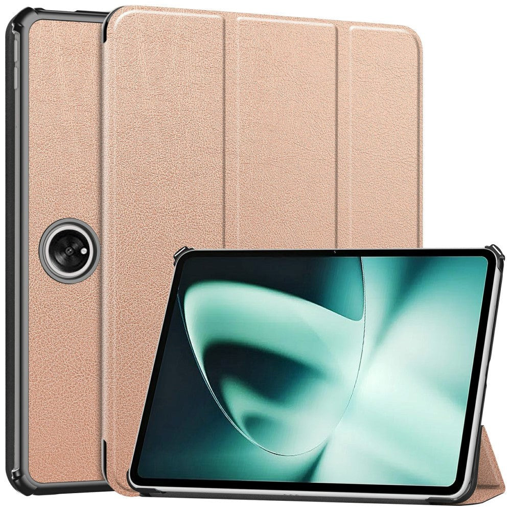 OnePlus Pad / Oppo Pad 2 Tri-Fold Læder Flip Deksel m. Vekkefunksjon - Rose Gold