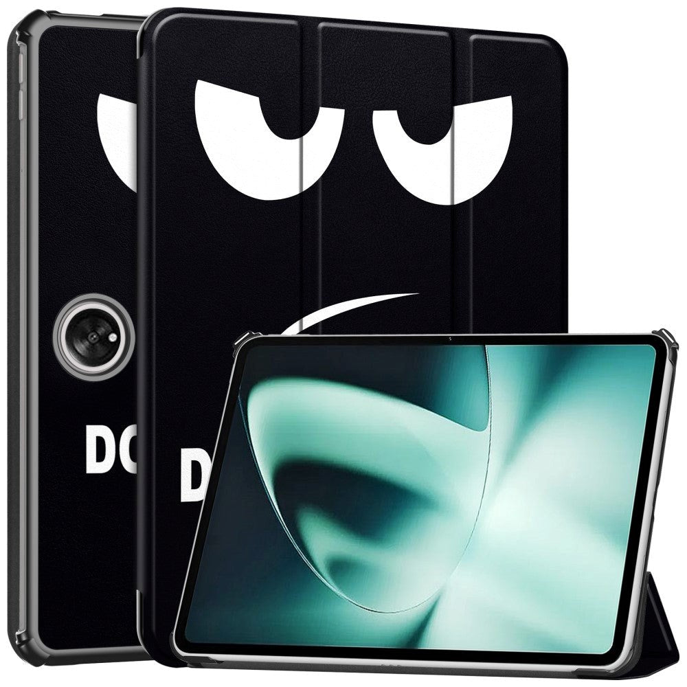 OnePlus Pad / Oppo Pad 2 Kunstskinn Flip Deksel m. Tri-fold Stativ & Vekkefunksjon - "Don't Touch Me"