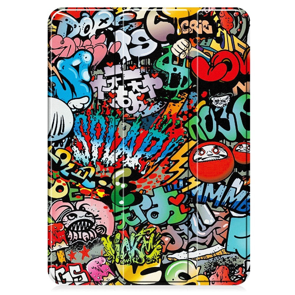 OnePlus Pad / Oppo Pad 2 Kunstskinn Flip Deksel m. Tri-fold Stativ & Vekkefunksjon - Grafitti