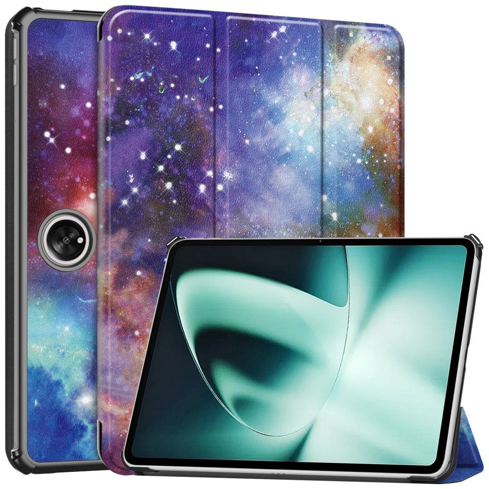 OnePlus Pad / Oppo Pad 2 Kunstskinn Flip Deksel m. Tri-fold Stativ & Vekkefunksjon - Galaxy