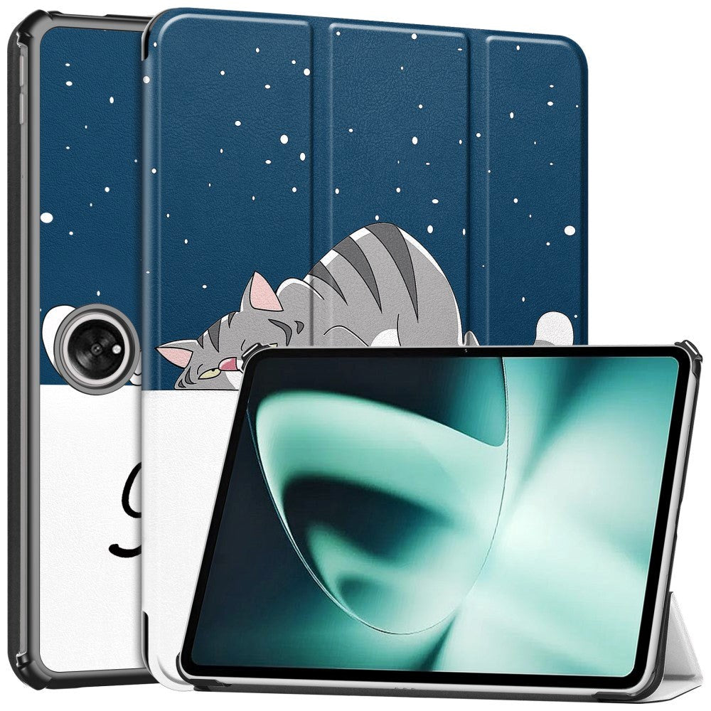 OnePlus Pad / Oppo Pad 2 Kunstskinn Flip Deksel m. Tri-fold Stativ & Vekkefunksjon - "Good Night"