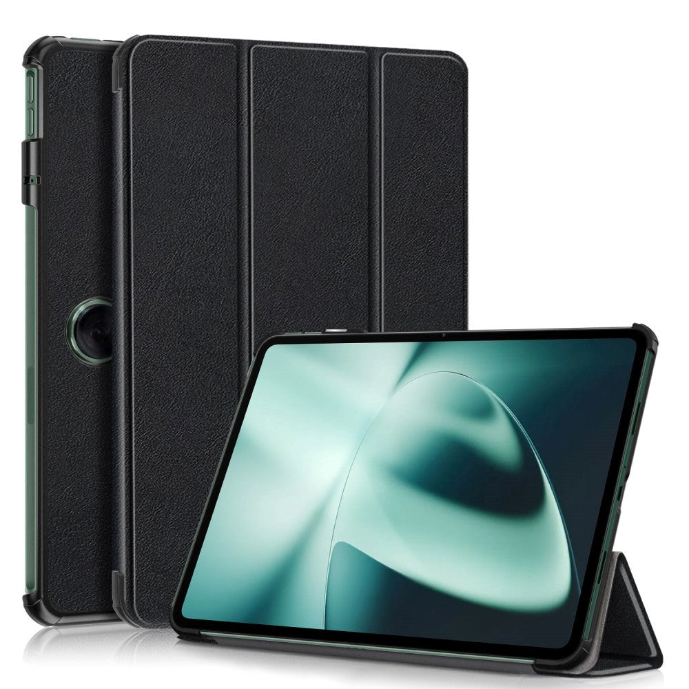 OnePlus Pad / Oppo Pad 2 Tri-Fold Kunstskinn Deksel m. Stativfunksjon - Svart