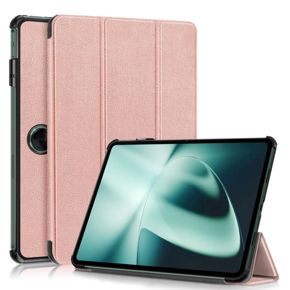 OnePlus Pad / Oppo Pad 2 Tri-Fold Kunstskinn Deksel m. Stativfunksjon - Rose Gold