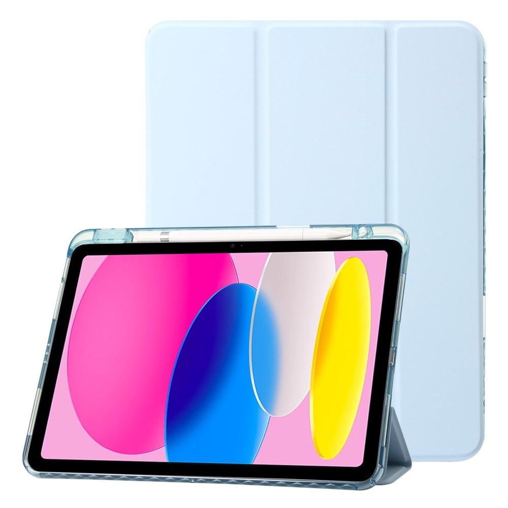 EIDERWOOD iPad 10.9" (2022) Tri-Fold Kunst Skinn Deksel med Apple Pencil Holder - Lyse Blå