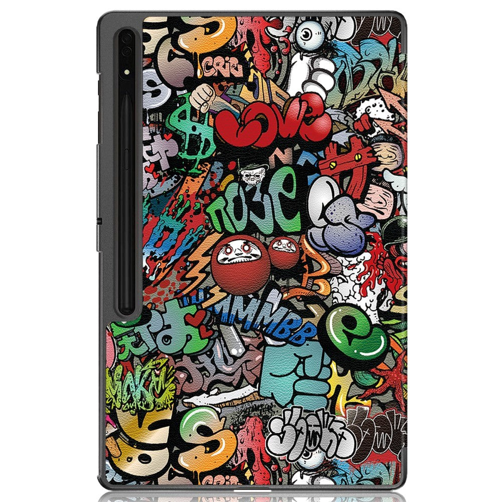 Samsung Tab S9 Ultra Tri-Fold Skinn Deksel m. Stativfunksjon - Graffiti