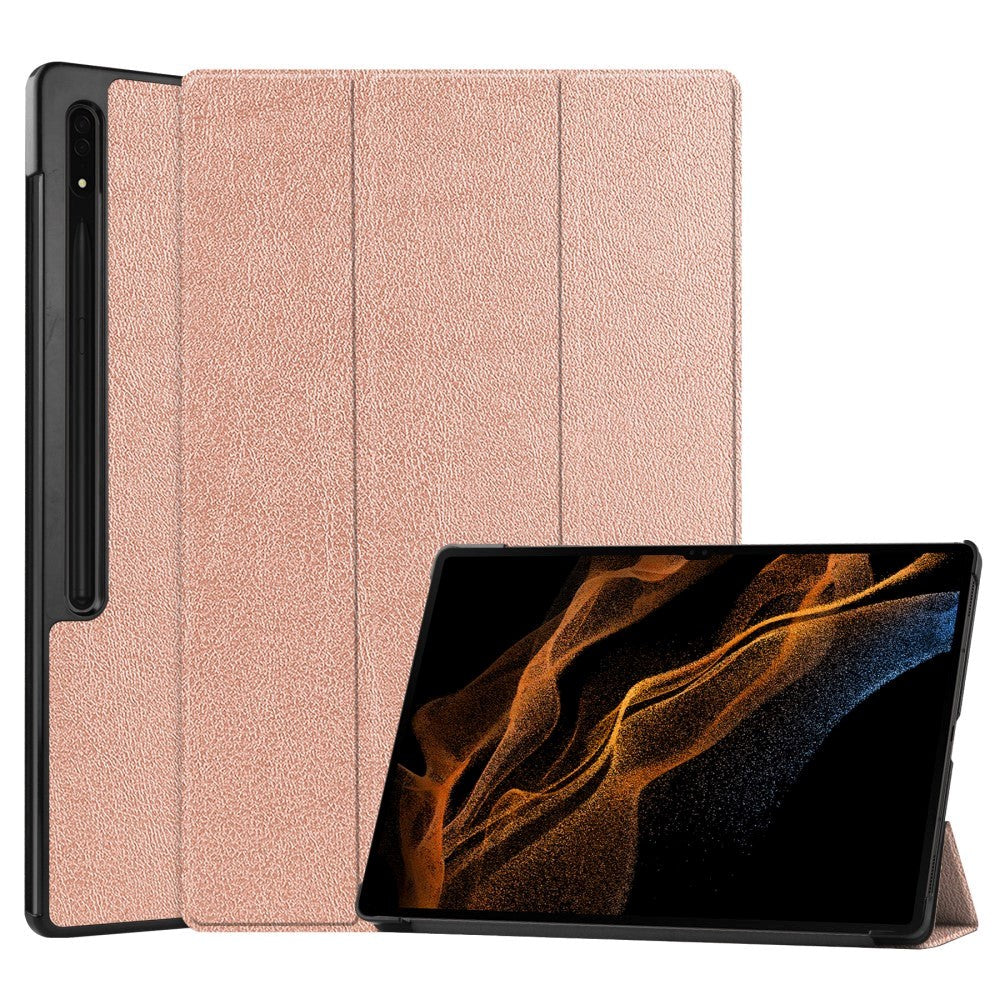 Samsung Tab S9 Ultra Tri-Fold Skinn Deksel m. Stativfunksjon - Rose Gold