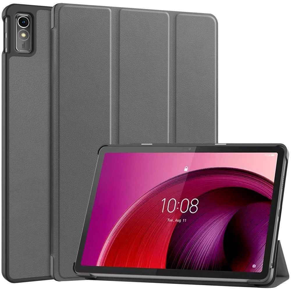 Lenovo Tab M10 Plus (3. Gen) 10.6" (TB-125F/128F) Tri-Fold Skinn Flip-deksel med Ståfunksjon & Pencil Holder - Grå