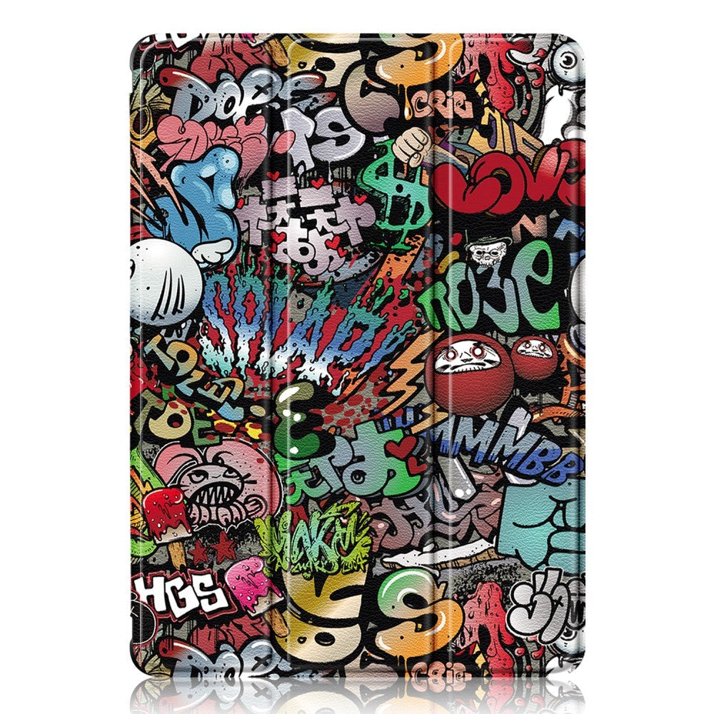 Samsung Tab S9 Tri-Fold Deksel i Kunstskinn med Penneholder - Gjennomsiktig / Graffiti