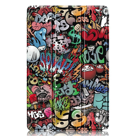 Lenovo Tab P12 Tri-Fold Deksel i Kunstskinn med Penneholder - Graffiti