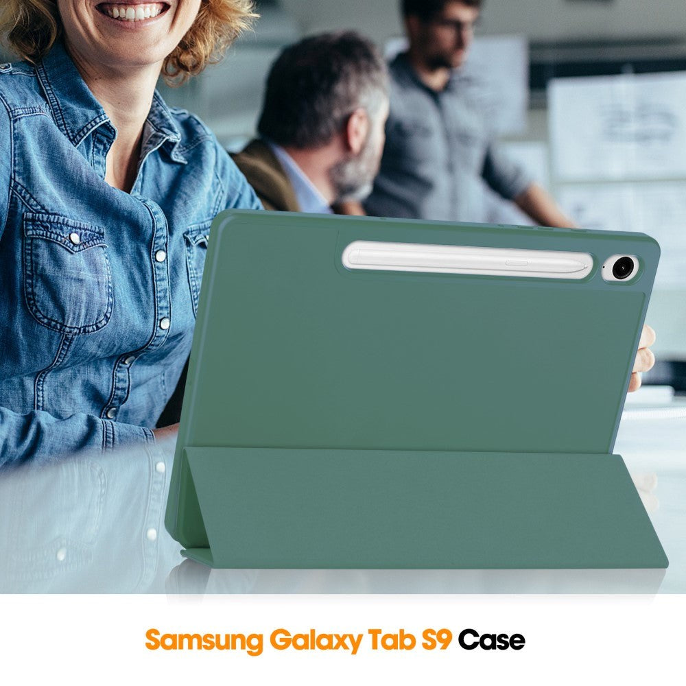 Samsung Galaxy Tab S9 FE Magnetisk Tri-Fold Skinn Deksel m. Stativfunksjon - Grønn