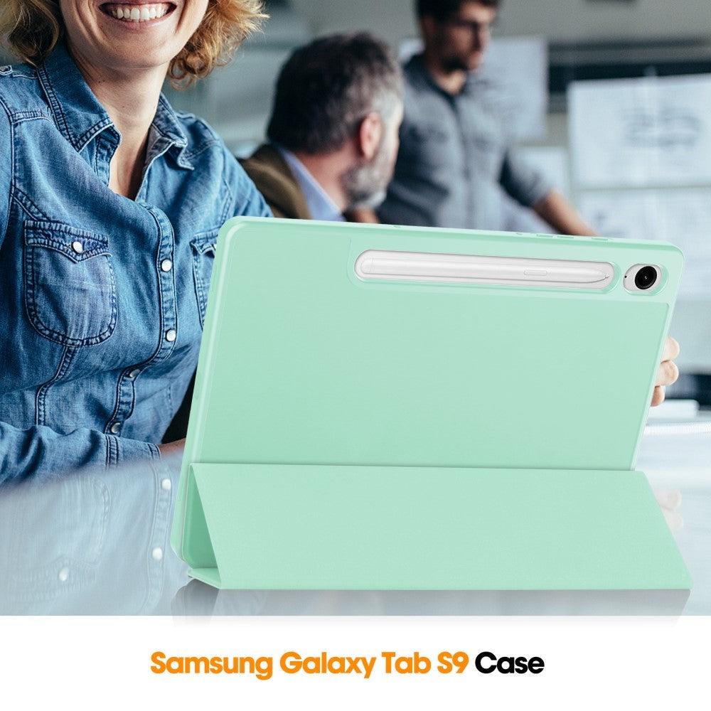 Samsung Galaxy Tab S9 FE Magnetisk Tri-Fold Skinn Deksel m. Stativfunksjon - Mintgrønn