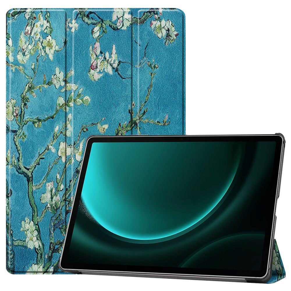 Samsung Galaxy Tab S9 FE+ (Plus) Tri-Fold Deksel i Kunstskinn med Penneholder - Blomstergrener