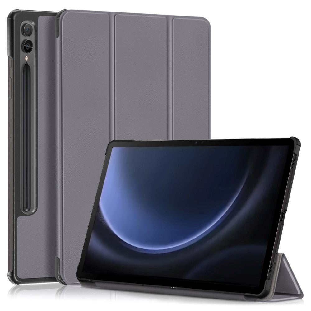 Samsung Galaxy Tab S9 FE+ (Plus) Tri-Fold Skinn Deksel m. Stativfunksjon - Grå