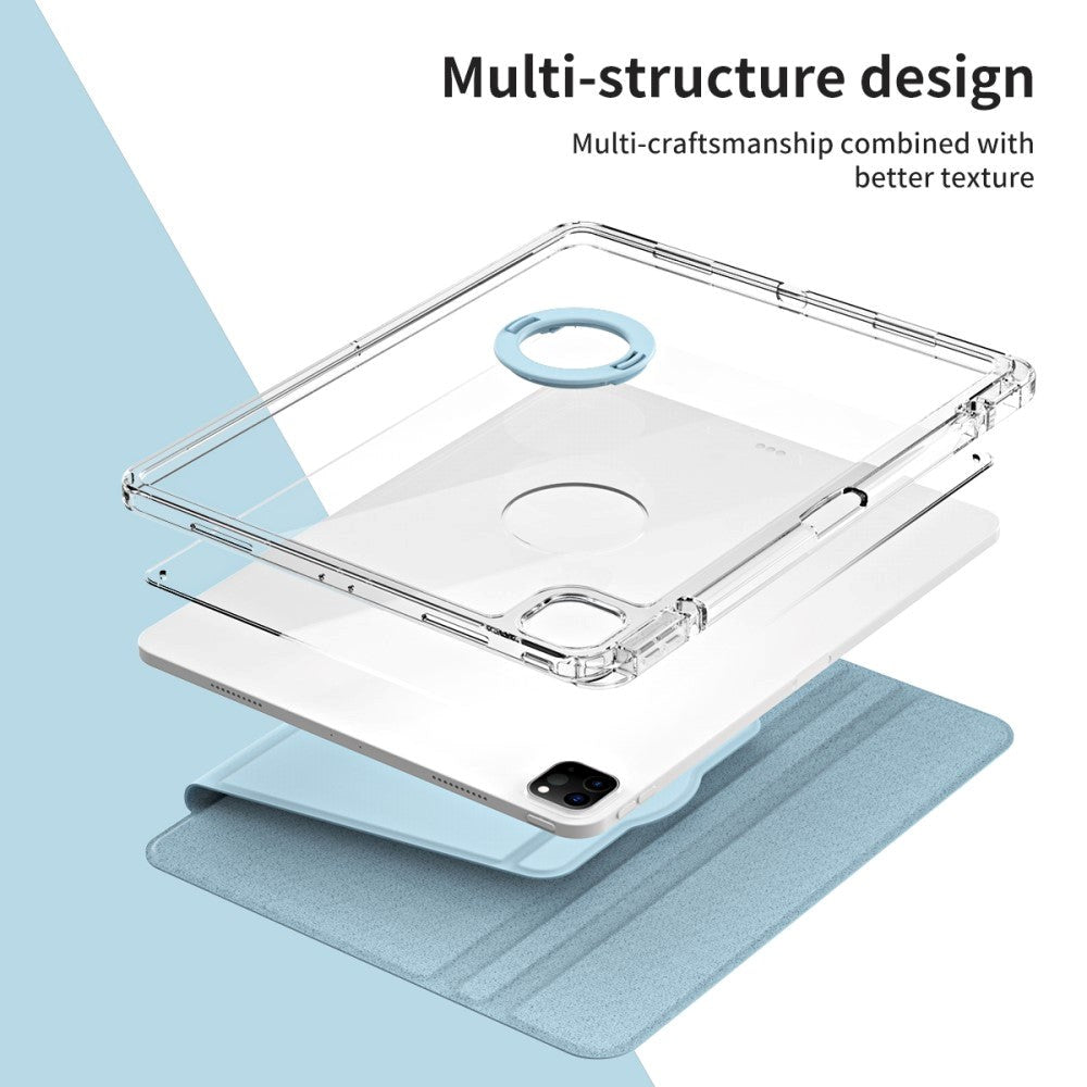iPad Pro 12.9" (2022 / 2021 / 2020 / 2018) 2 i 1 Hybrid Flip Deksel m. Pennholder og Kameralinsebeskytter - Lysblå / Gjennomsiktig