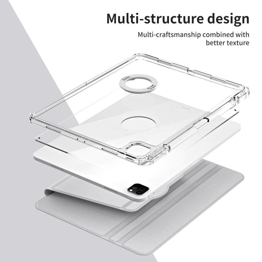 iPad Pro 12.9" (2022 / 2021 / 2020 / 2018) 2 i 1 Hybrid Flip Deksel m. Pennholder og Kameralinsebeskytter - Grå / Gjennomsiktig