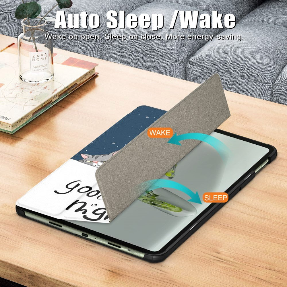 OnePlus Pad Go Kunstskinn Flip Deksel m. Tri-fold Stativ & Vekkefunksjon - "Good Night"