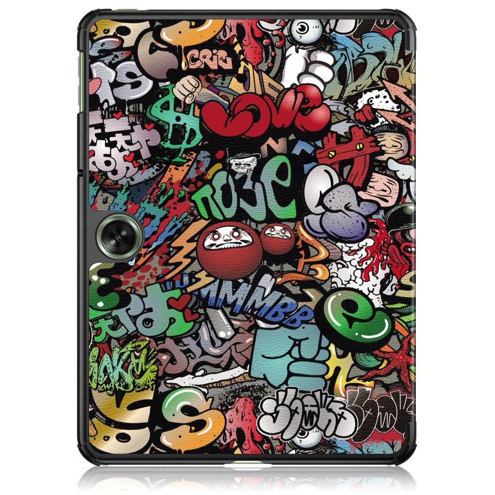 OnePlus Pad Go Kunstskinn Flip Deksel m. Tri-fold Stativ & Vekkefunksjon - Graffiti