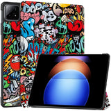 EIDERWOOD Xiaomi Pad 6S Pro Tri-Fold Deksel i Kunstskinn med Sleep-Funksjon - Graffiti