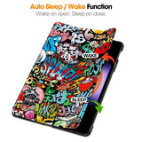 EIDERWOOD Xiaomi Pad 6S Pro Tri-Fold Deksel i Kunstskinn med Sleep-Funksjon - Graffiti