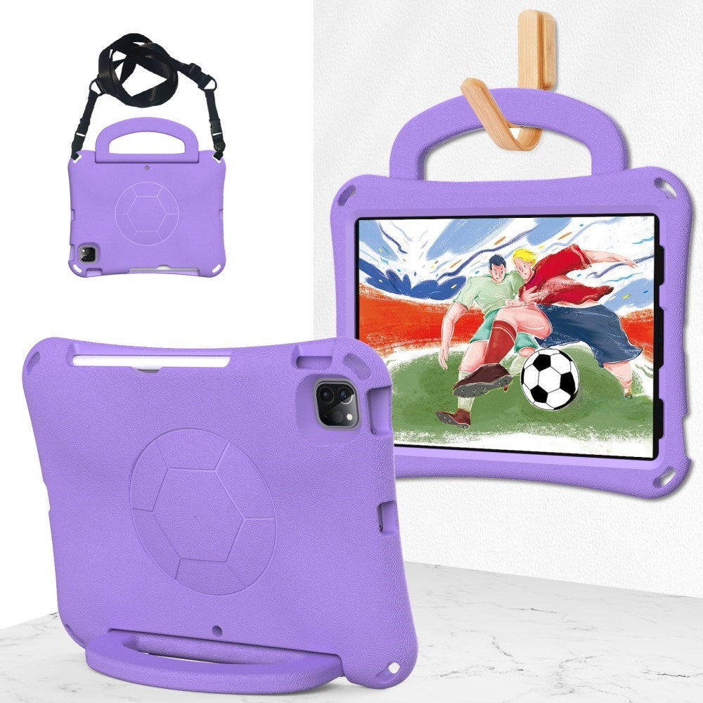 EIDERWOOD iPad Air 10.9" (2022 / 2020) / Pro 11" (2024-2018) Barnedeksel - Fotball - Stativ og Håndtak - Lilla