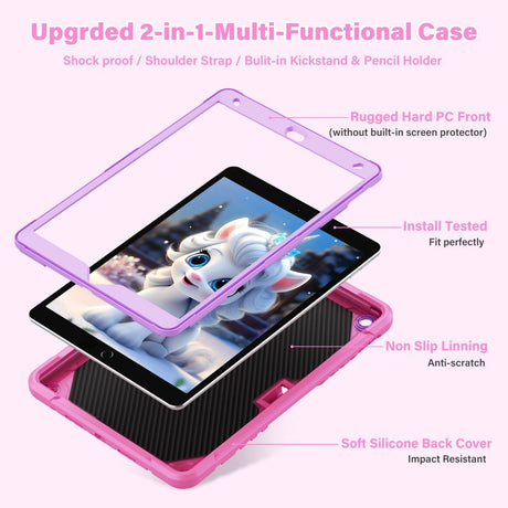 EIDERWOOD iPad 10,2" (2021 / 2020 / 2019) Unicorn Kickstand Barnedeksel - Rosa / Lilla