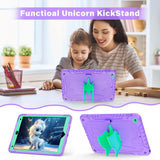 EIDERWOOD iPad 10,2" (2021 / 2020 / 2019) Unicorn Kickstand Barnedeksel - Lilla / Grønn