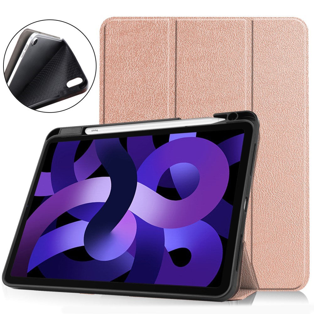 EIDERWOOD iPad Air 11" (2024) Litchi Tri-Fold Skinn Deksel med Apple Pencil Holder - Rose Gold