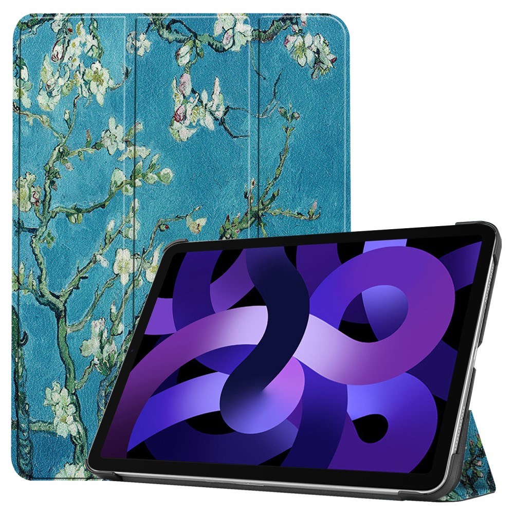 EIDERWOOD iPad Air 11" (2024) Tri-Fold Kunstskinn Flip Deksel m. Våkne / Sove Funksjon - Hvite Blomster