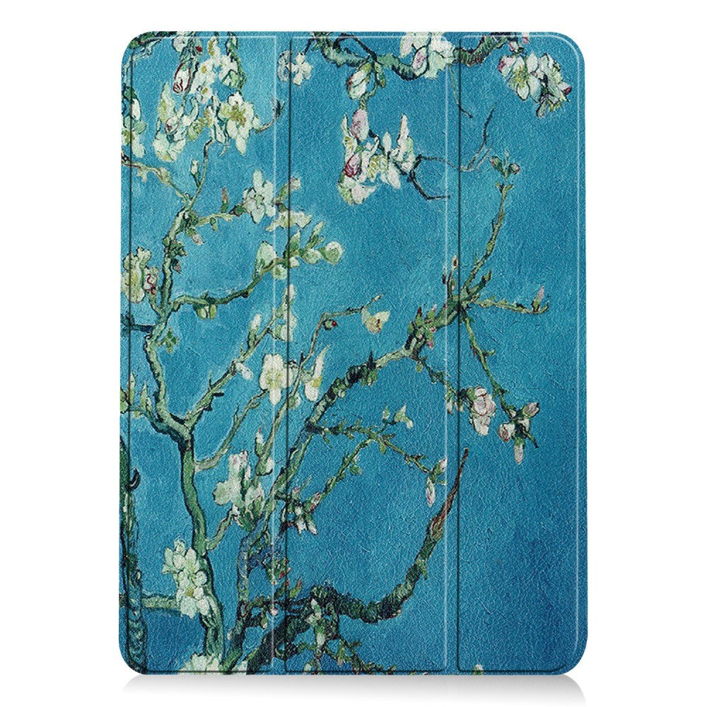 EIDERWOOD iPad Air 11" (2024) Tri-Fold Kunstskinn Flip Deksel m. Våkne / Sove Funksjon - Hvite Blomster