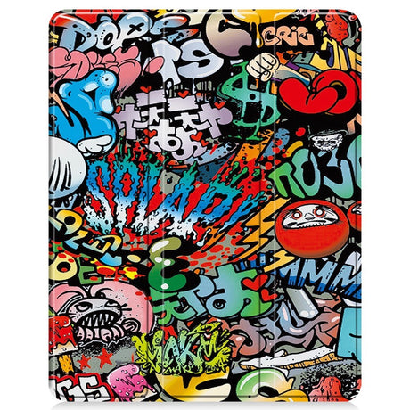 EIDERWOOD iPad Air 13" (2024) Tri-Fold Kunstskinn Flip Deksel m. Våkne / Sove Funksjon - Graffiti