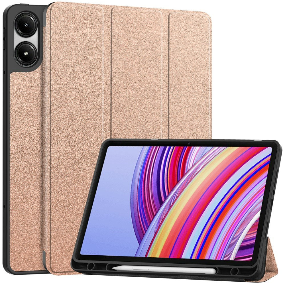 EIDERWOOD Xiaomi Redmi Pad Pro Tri-Fold Kunst Skinn Deksel med Stylus Pencil Holder - Rose Gold