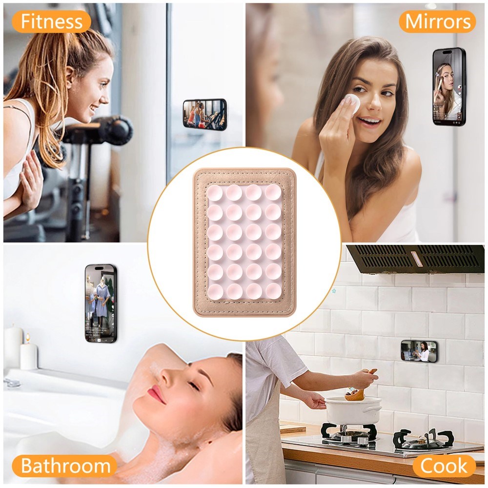 Silikon Sugekopp Mobilholder med Kunstskinn – MagSafe Kompatibel – Rosa