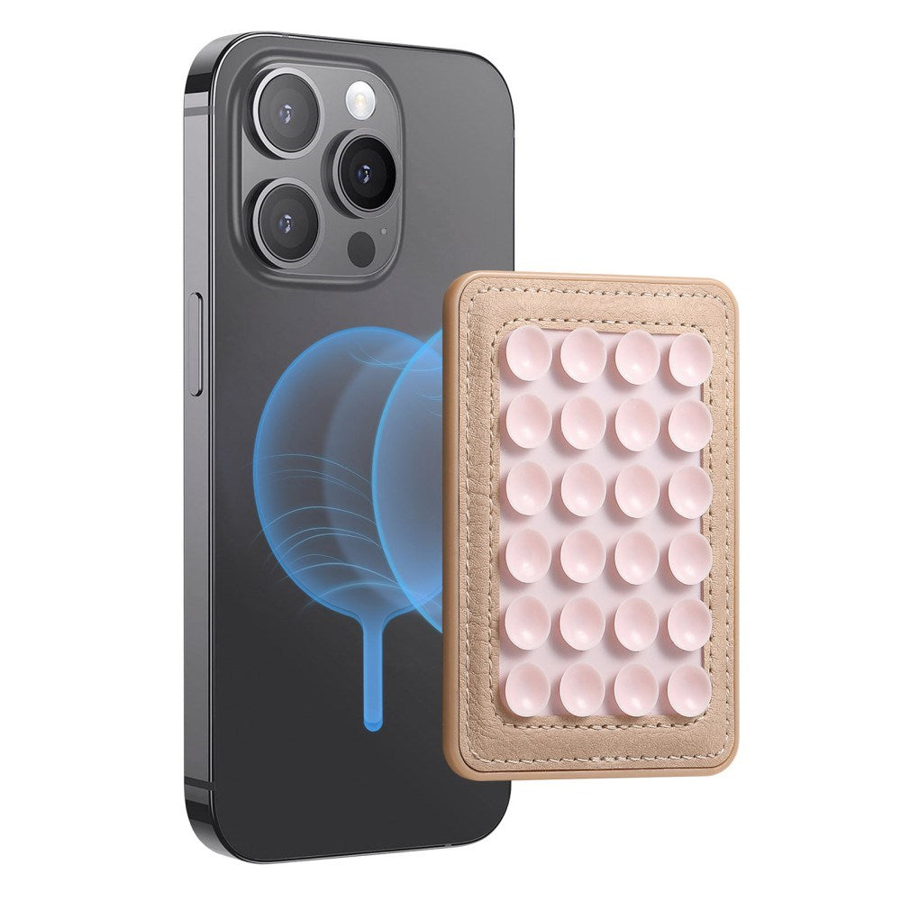 Silikon Sugekopp Mobilholder med Kunstskinn – MagSafe Kompatibel – Rosa