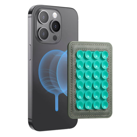 Silikon Sugekopp Mobilholder med Kunstskinn – MagSafe Kompatibel – Grønn