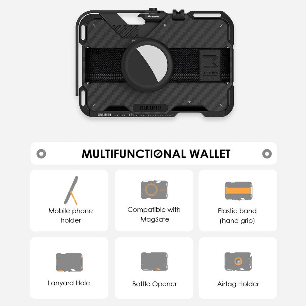 AULUMU Multifunksjonell Kortholder - MagSafe Kompatibel - Svart Carbon